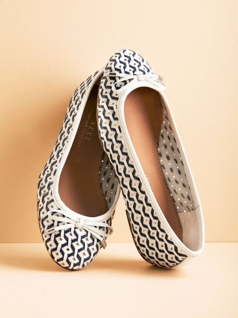 

next Women Navy Blue Woven Design Leather Ballerinas