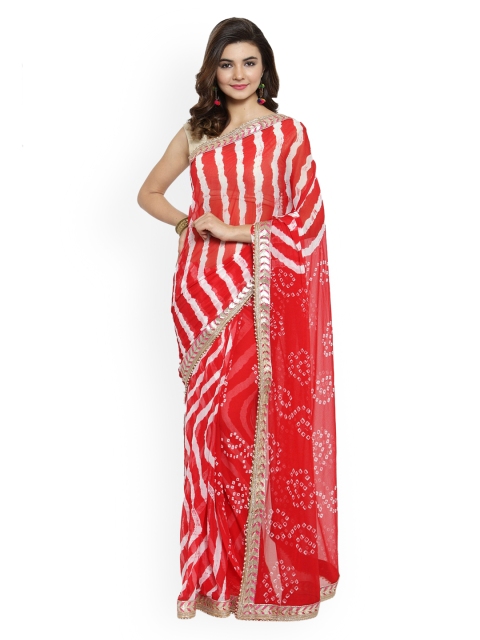 

Geroo Jaipur Red Poly Chiffon Printed Leheriya Saree