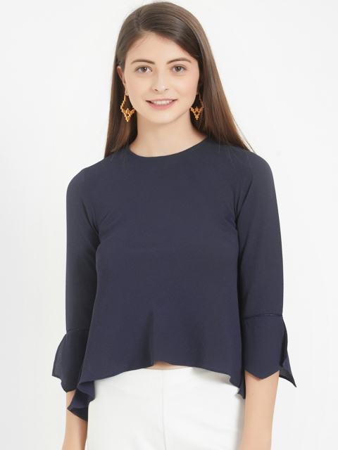 

Soie Women Navy Blue Solid High-Low Top
