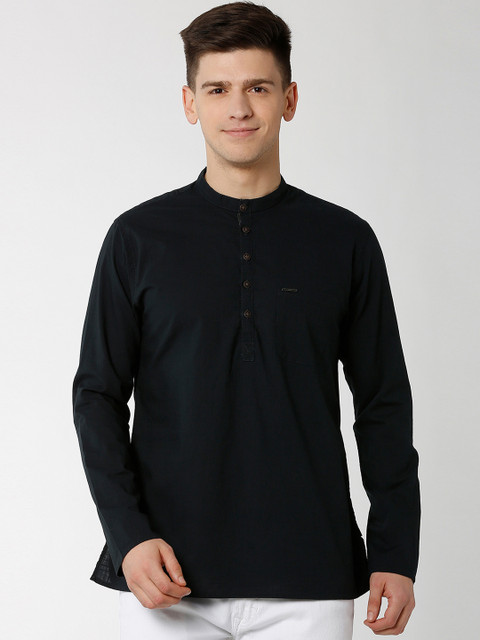 

Peter England Men Black Solid Straight Kurta