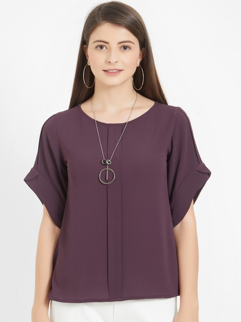 

Soie Women Purple Solid Top With Neckpiece