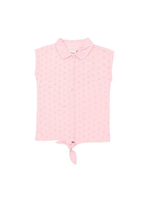 

Pantaloons Junior Girls Pink Self Design Shirt Style Pure Cotton Top
