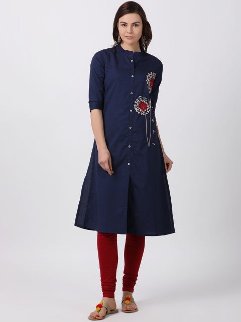 

Alena Women Blue Embroidered A-Line Kurta