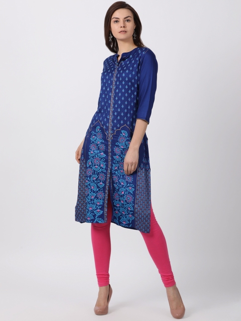 

Alena Women Blue Printed Straight Kurta