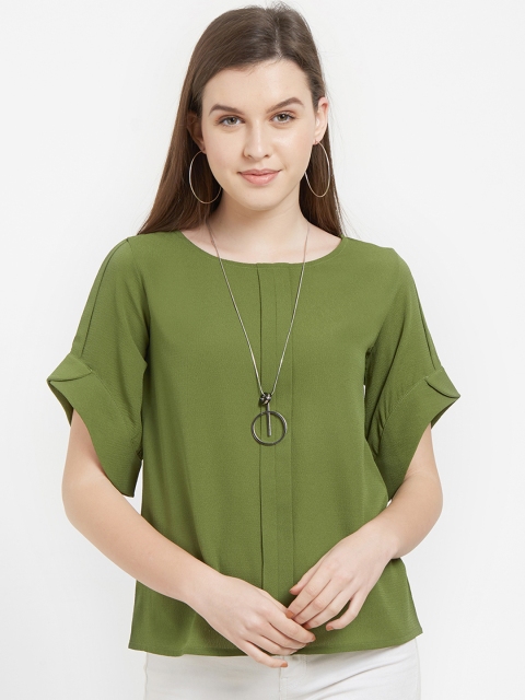 

Soie Women Green Solid Top With Neckpiece