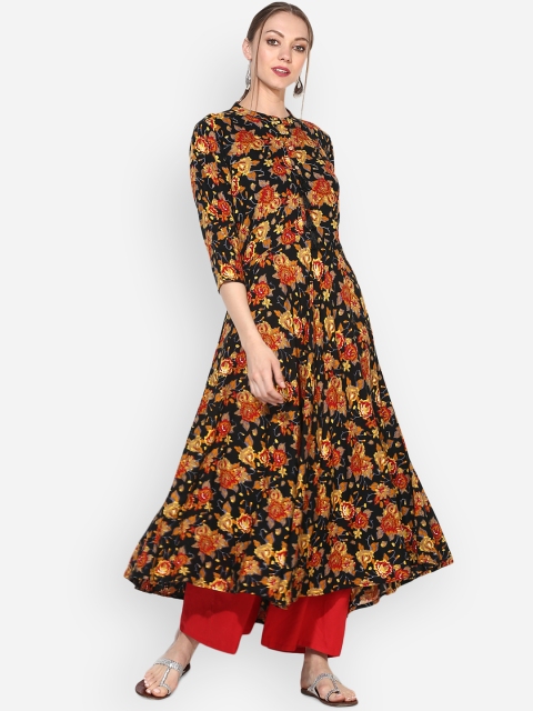 

Myshka Women Black Floral Print Anarkali Kurta