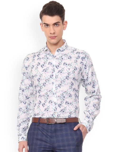 

V Dot Men White Slim Fit Printed Formal Shirt