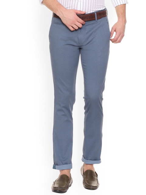 

V Dot Men Blue Slim Fit Self Design Regular Trousers
