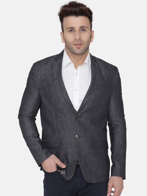 

Wintage Men Grey Solid Regular-Fit Single-Breasted Blazer