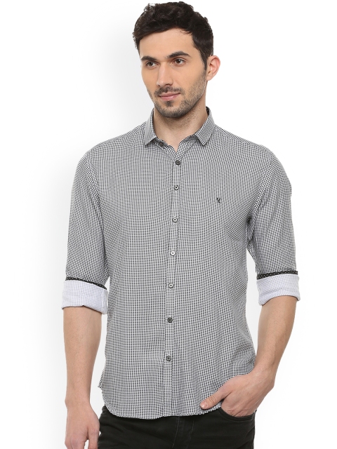 V Dot Men Grey Slim Fit Printed Casual Shirt
