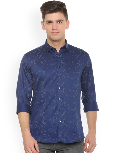 

V Dot Men Blue Slim Fit Printed Casual Shirt