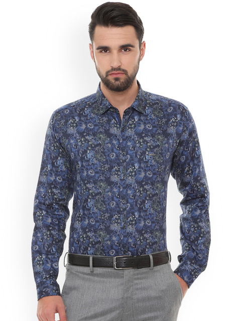 

V Dot Men Blue Slim Fit Printed Formal Shirt