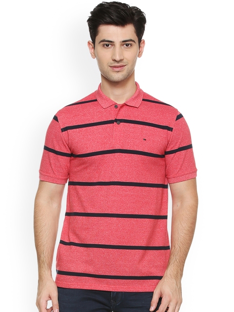 

Peter England Casuals Men Pink Striped Polo Collar T-shirt