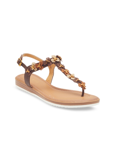 

Wet Blue Women Coffee Brown Embellished T-Strap Flats