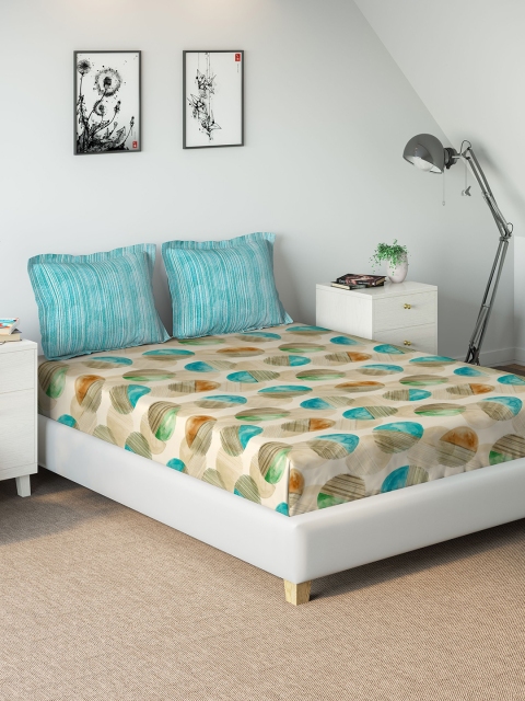 

DDecor Beige Abstract 144 TC Cotton 1 King Bedsheet with 2 Pillow Covers