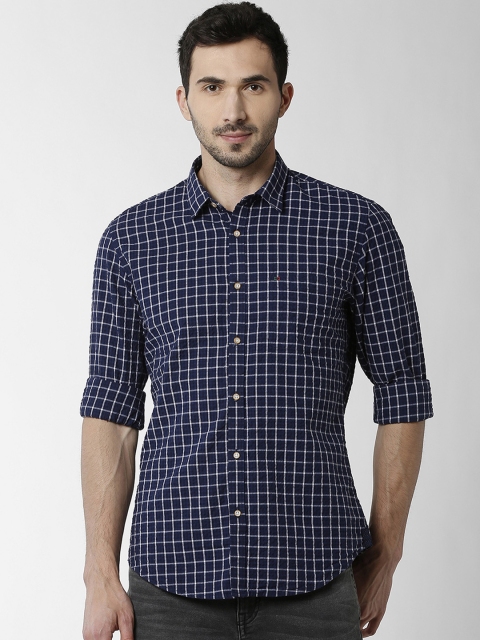 

Peter England Casuals Men Navy Blue & White Slim Fit Checked Formal Shirt