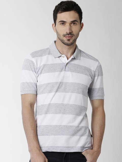Peter England Casuals Men Grey Striped Polo Collar T-shirt