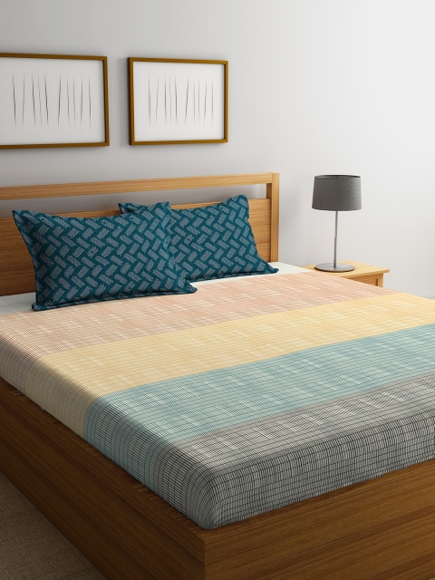 

Portico New York Multicoloured Geometric 144 TC Cotton 1 King Bedsheet with 2 Pillow Covers, Multi