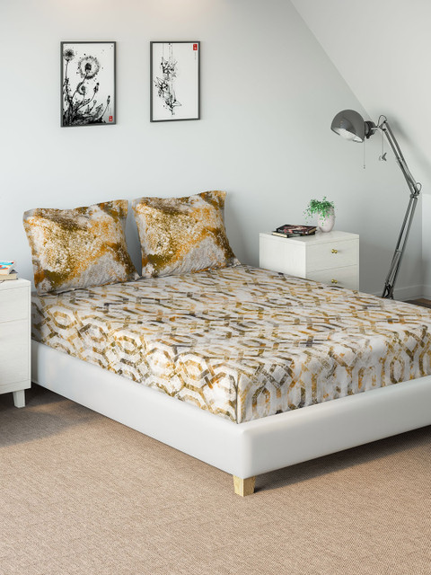

DDecor White & Brown Abstract 144 TC Cotton 1 King Bedsheet with 2 Pillow Covers