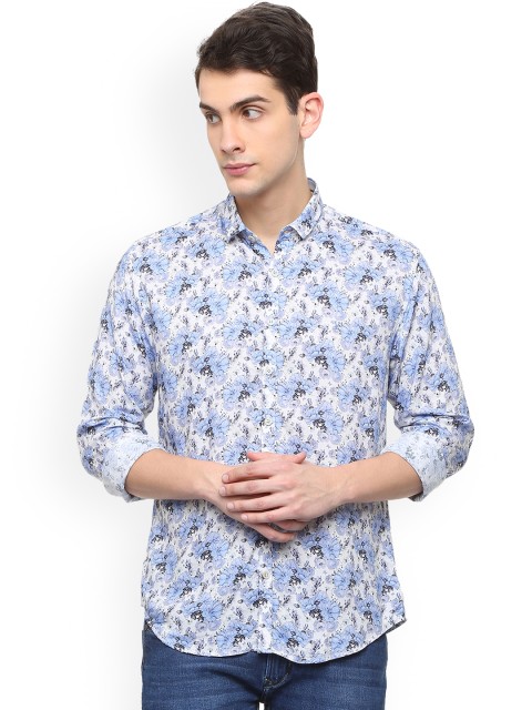 

V Dot Men Blue Slim Fit Printed Casual Shirt