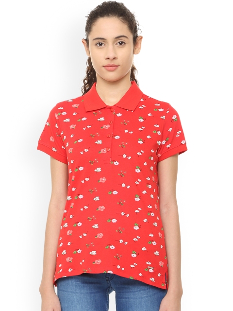 Van Heusen Woman Red Printed Polo Collar T-shirt