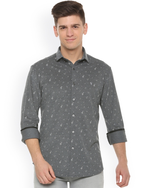 

V Dot Men Grey Slim Fit Printed Casual Shirt