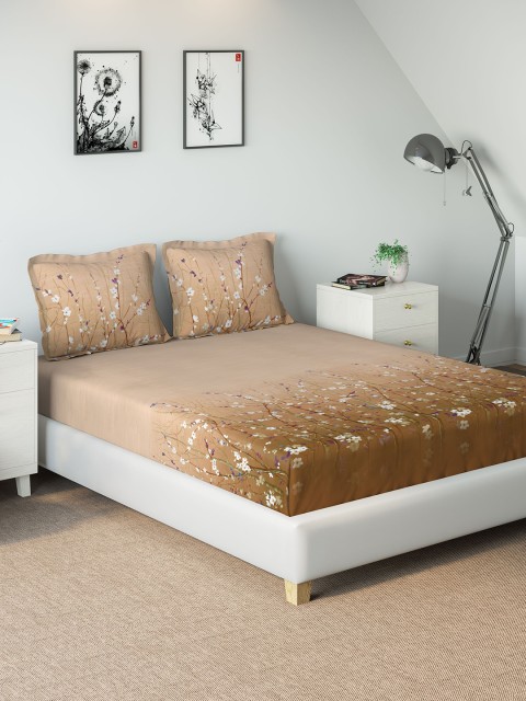 

DDecor Brown Floral 144 TC Cotton 1 King Bedsheet with 2 Pillow Covers