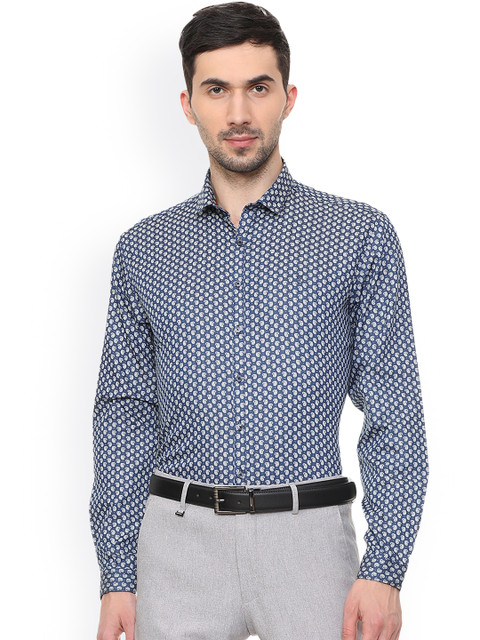 

V Dot Men Blue & Beige Slim Fit Printed Formal Shirt