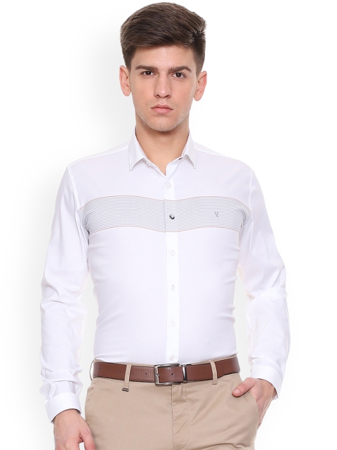 

V Dot Men White Slim Fit Striped Formal Shirt