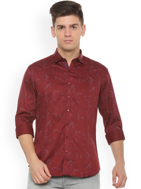 

V Dot Men Maroon Slim Fit Printed Casual Shirt