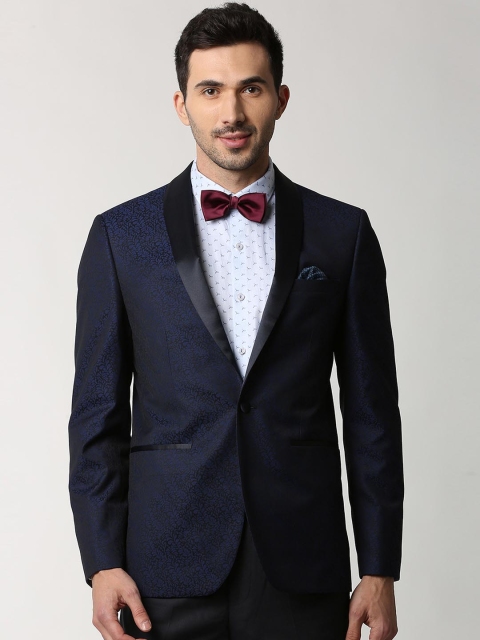

Peter England Elite Men Blue Printed Slim-Fit Tuxedo Blazer