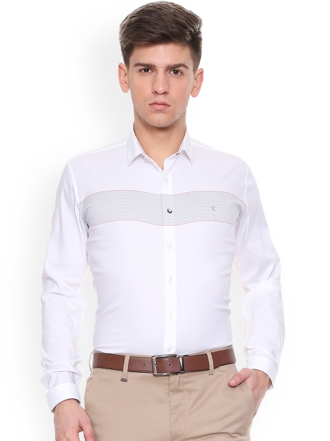 

V Dot Men White Slim Fit Solid Formal Shirt