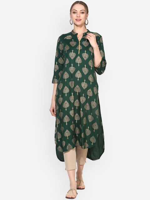 

Myshka Women Green Printed Straight Kurta