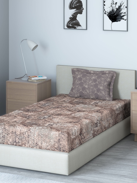 

DDecor Brown Abstract 140 TC Cotton 1 Single Bedsheet with 1 Pillow Covers