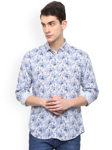 

V Dot Men Blue Slim Fit Printed Casual Shirt