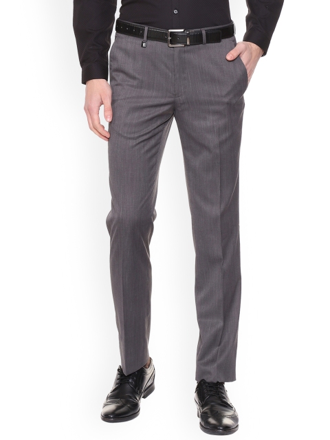 

V Dot Men Grey Slim Fit Self Design Formal Trousers