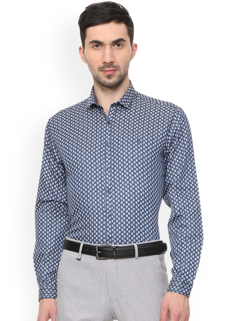 

V Dot Men Blue Slim Fit Printed Formal Shirt