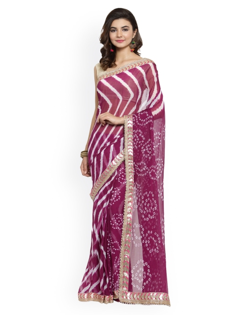 

Geroo Jaipur Purple Poly Chiffon Embellished Leheriya Saree