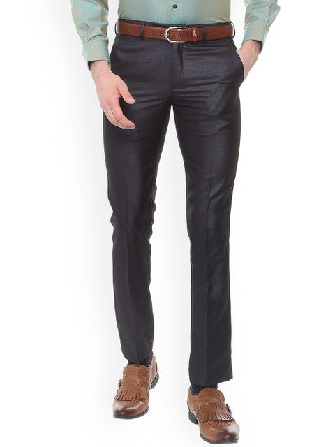 

V Dot Men Grey Slim Fit Self Design Formal Trousers