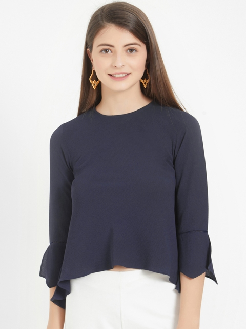 

Soie Women Navy Blue Solid High-Low Top