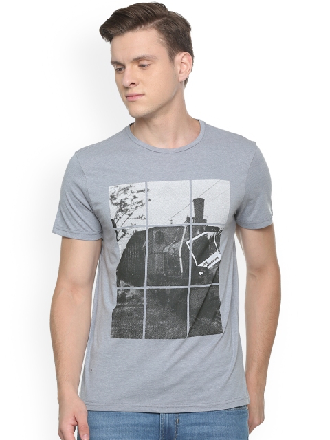 

People Men Grey Printed Round Neck Pure Cotton T-shirt