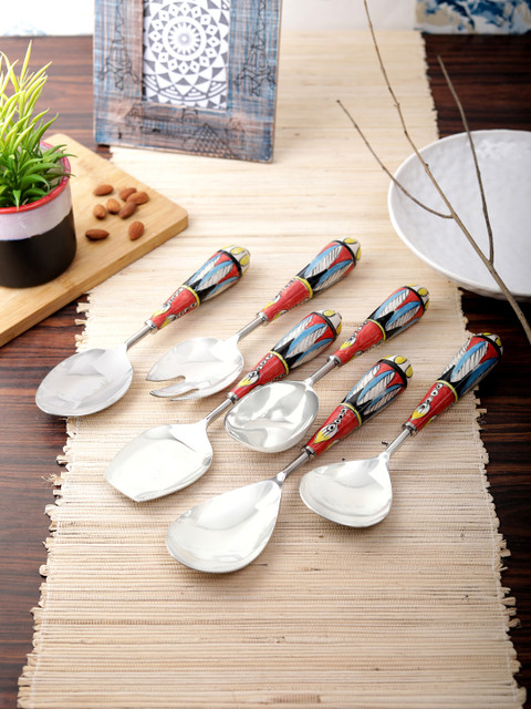 

VarEesha Set of 6 Multicoloured Hand-Painted Stainless Steel Serving Spoon, Multi