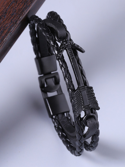 

Dare by Voylla Black Leather Wraparound Bracelet