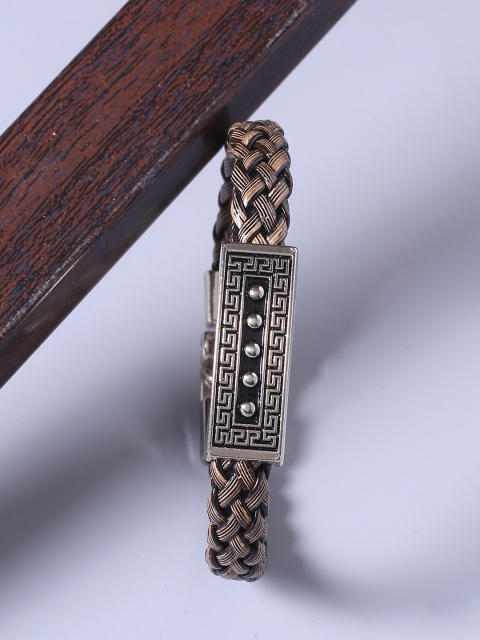 

Dare by Voylla Silver-Toned Leather Silver-Plated Handcrafted Wraparound Bracelet