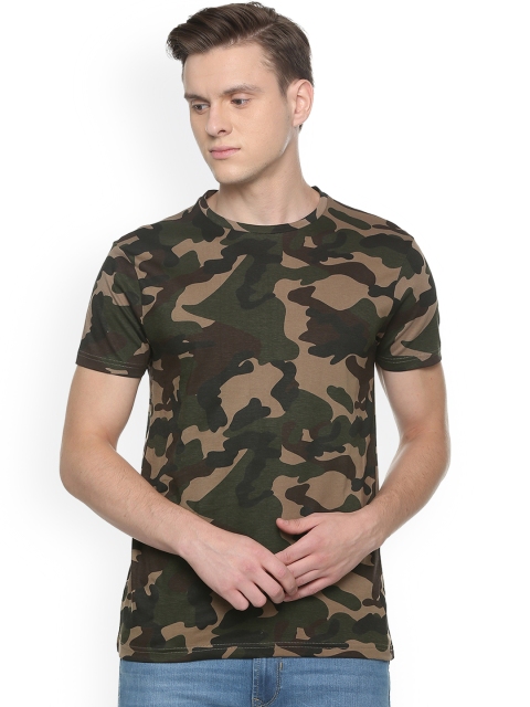 

People Men Olive Green Printed Round Neck T-shirt
