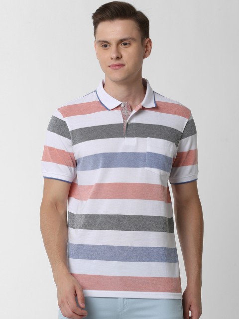 

Peter England Casuals Men White Striped Polo Collar T-shirt