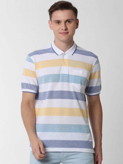 

Peter England Casuals Men White Striped Polo Collar T-shirt