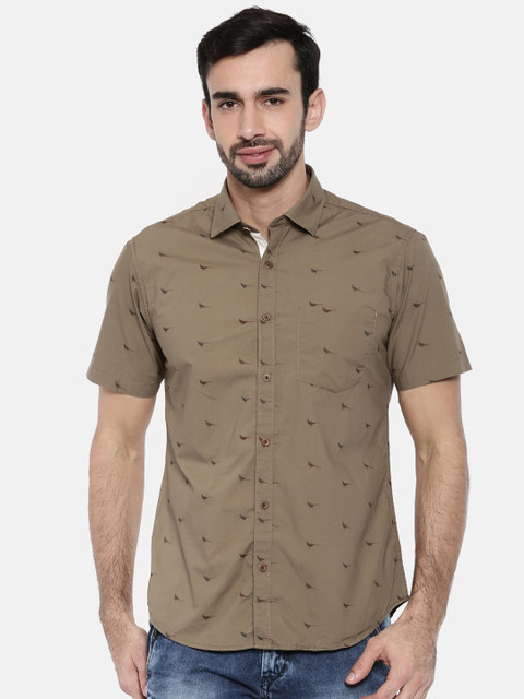 

IMYOUNG Men Khaki Slim Fit Printed Casual Shirt