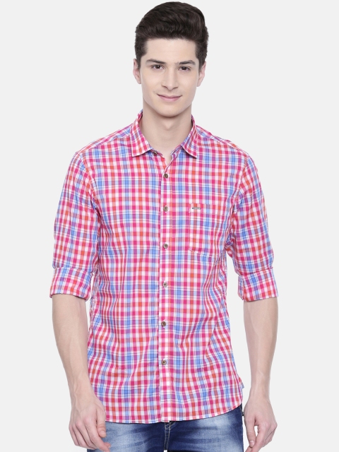 

IMYOUNG Men Pink & White Slim Fit Checked Casual Shirt