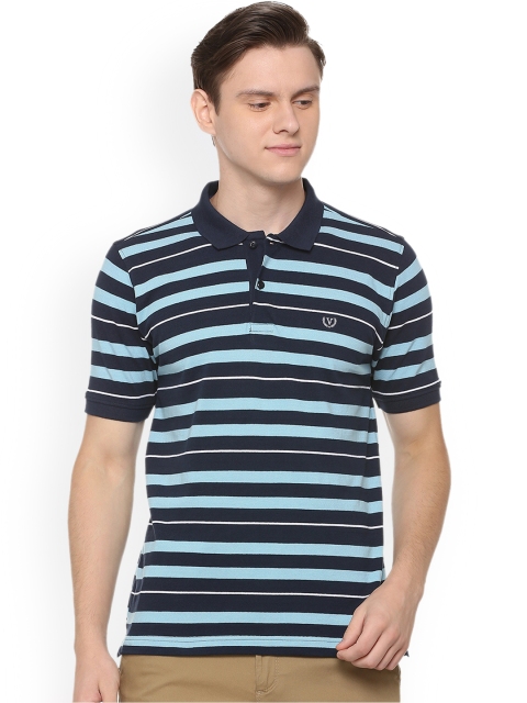Van Heusen Sport Men Navy Blue Striped Polo Collar T-shirt